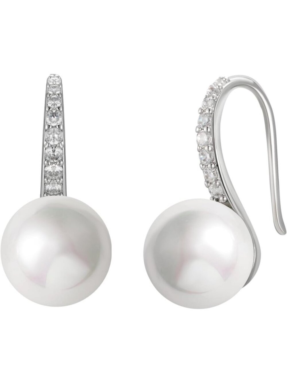 Women's 14K Gold Plated Sterling Silver Cubic Zirconia Huggee Pearl Drop Earring
